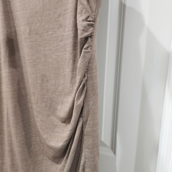 LEITH Ruched Body-Con Sleeveless Greige Dress, Tulip Hem, Heather Knit, XXL - Picture 3 of 13